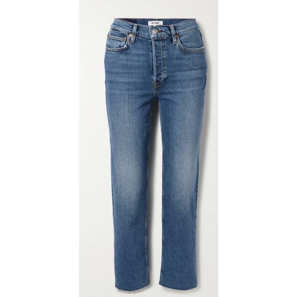 Re/Done Size 29 70s High Rise Stove Pipe Frayed Jeans Blue Washed Button Fly